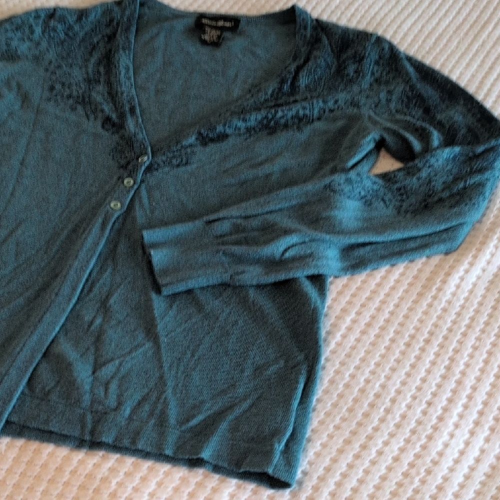 Eddie Bauer Teal Cardigan Sweater Angora Blend - Picture 8 of 11